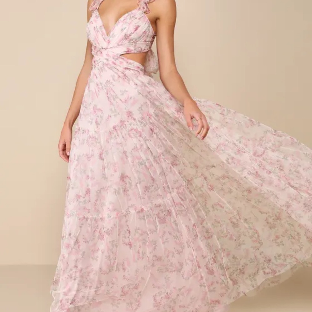 Elegant Pink Floral Maxi Dress
